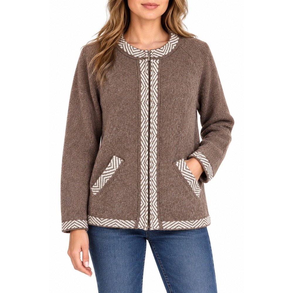 Alpaca Connection Women's Cardigan Sweater Alpaca Blend Full Zip Brown Medium